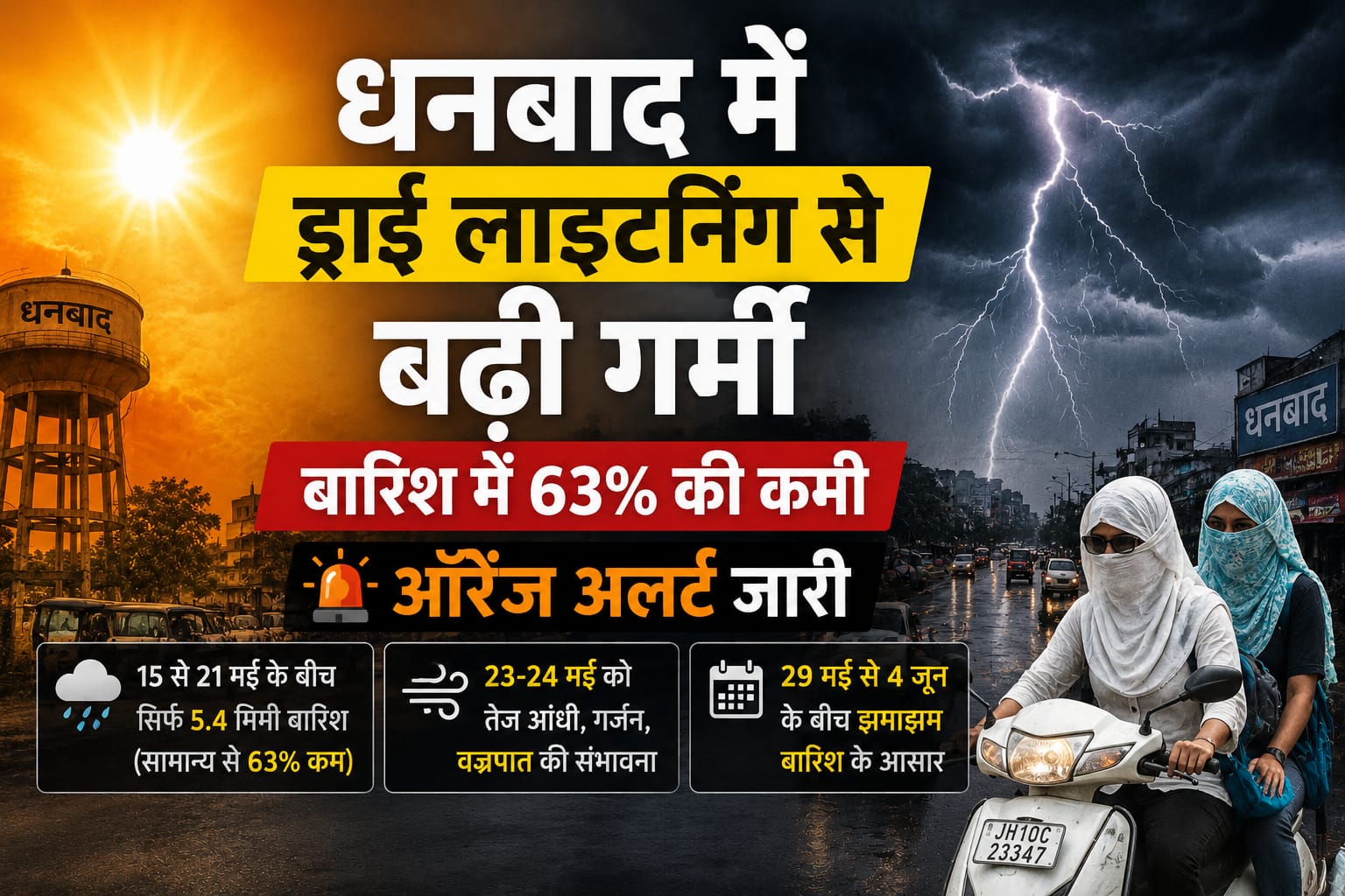 धनबाद में ड्राई लाइटनिंग से बढ़ी गर्मी, बारिश में 63% की कमी, ऑरेंज अलर्ट जारी