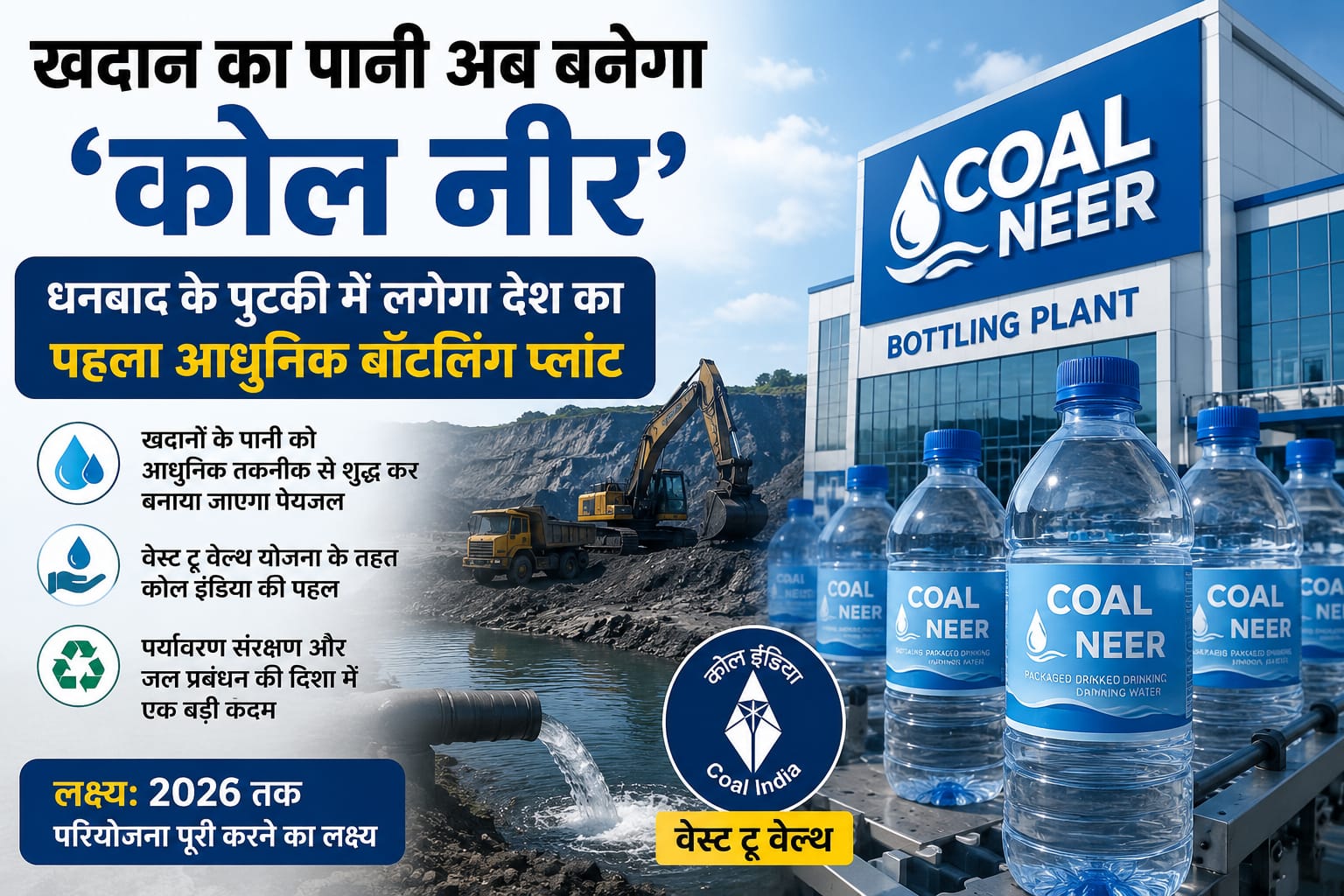 dhanbad खदान का पानी अब बनेगा “कोल नीर”, पुटकी में लगेगा देश का पहला आधुनिक बॉटलिंग प्लांट