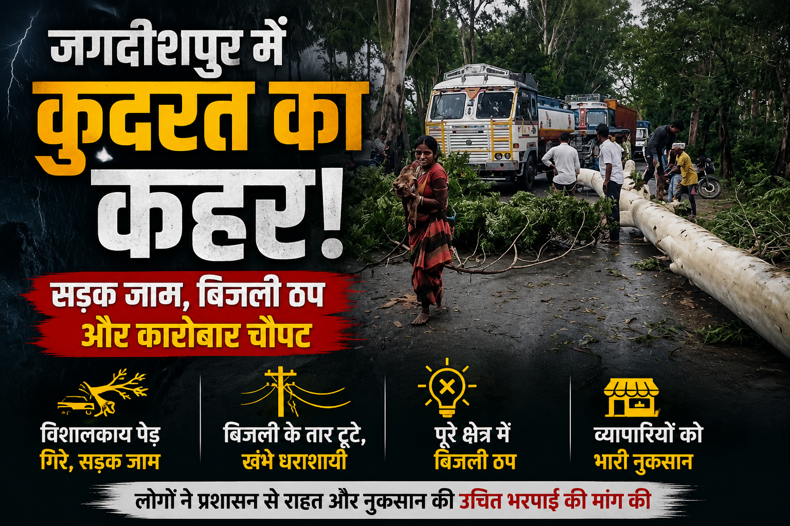 जगदीशपुर में कुदरत का कहर: सड़क जाम, बिजली ठप और कारोबार चौपट