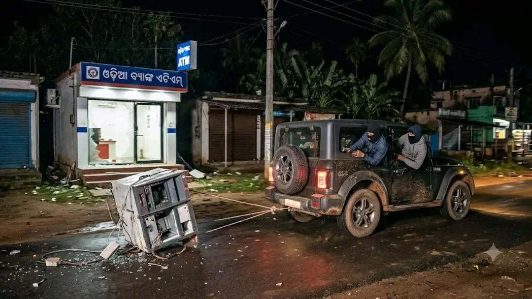 काले रंग की थार से पहुंचे बदमाश, एटीएम उखाड़कर ले गए; कैश निकालकर सड़क पर फेंकी मशीन
