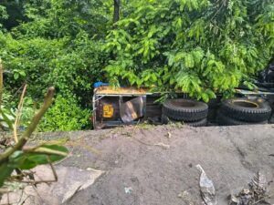 निरसा के हाथबारी में आलू लदा ट्रक पलटा, चालक-उपचालक सुरक्षित; बिजली पोल क्षतिग्रस्त होने से आपूर्ति ठप